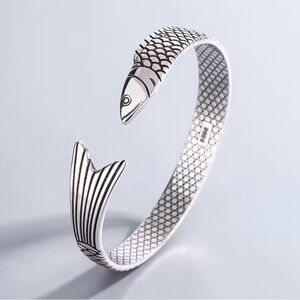 Silver Fish Bangle Bracelet